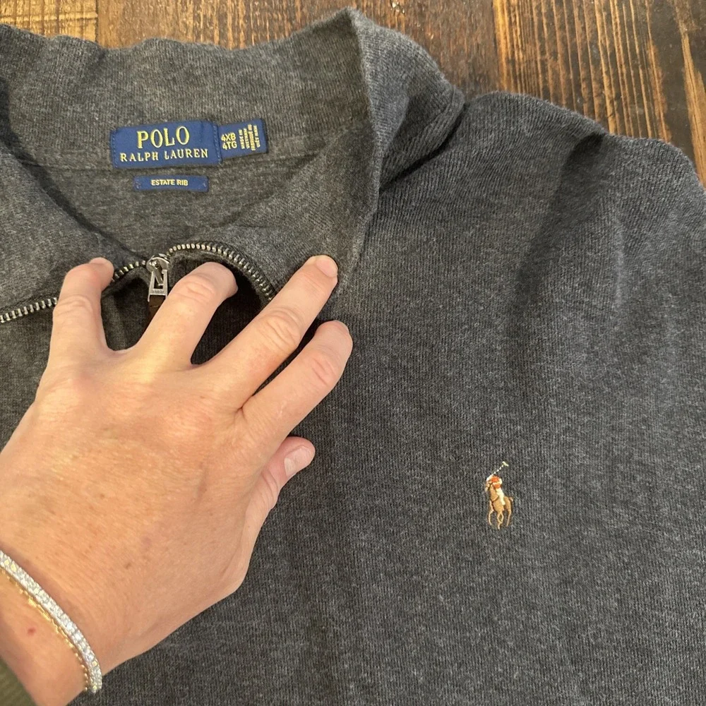 Polo‎ Ralph Lauren Sweater Mens 4XB 1/4 Zip Pullover Pony Estate Rib Gray